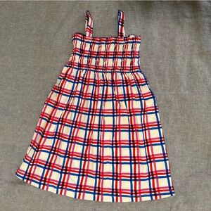 NWOT Hanna Andersson Smocked Girl Dress 120cm 6-7 White Red Blue